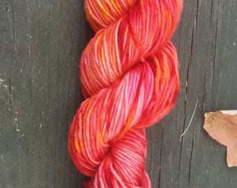 Blood Orange | Hand Dyed Yarn | 100% Superwash DK Merino Wool | 130 yards | Red, Orange, Yellow, Coral
