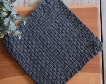 Charcoal Gray Cotton Potholder, Heat Resistant, Machine Washable, Neutral Kitchen Decor