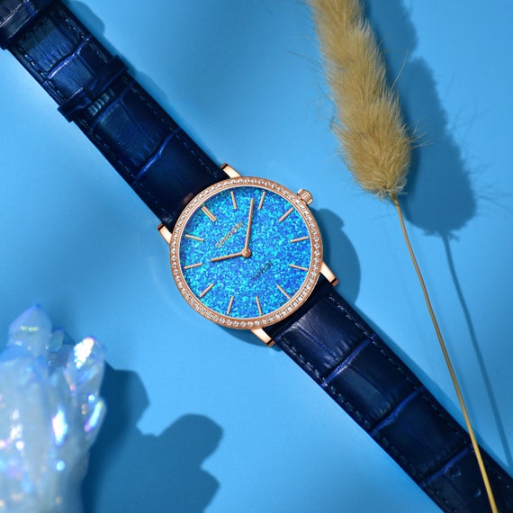 SELENA Blue Swiss Opal Watch With Leather Strap Wrist Watches for Women Anniversary Gift for Her Birthday Gift Perfect Gift for Her Etsy