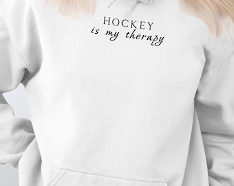 Hoodie hockey is mijn therapie, grappige hockeyhoodie, cadeau hockeyliefhebber, gezellig hockeysweater, kleding sportfan, ijshockeyhoodie