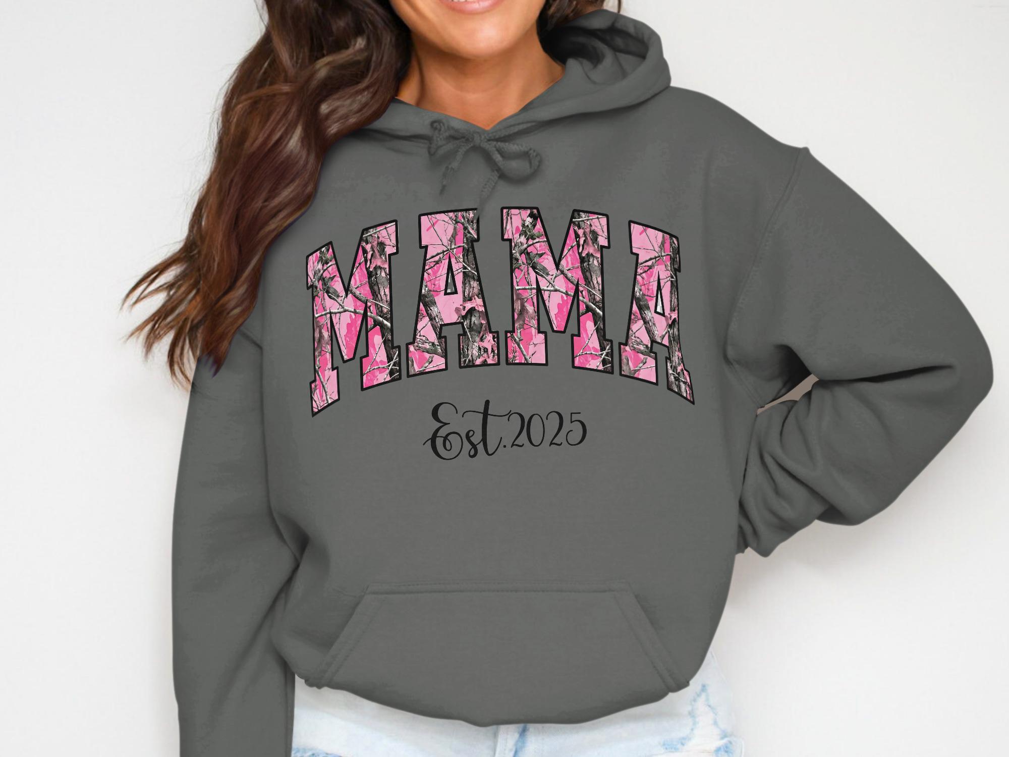 Personalized Mama Est Hoodie, Custom Pink Camo Motherhood Sweatshirt, New Mom Gift, Mother's Day, Custom Year, Expecting Mama