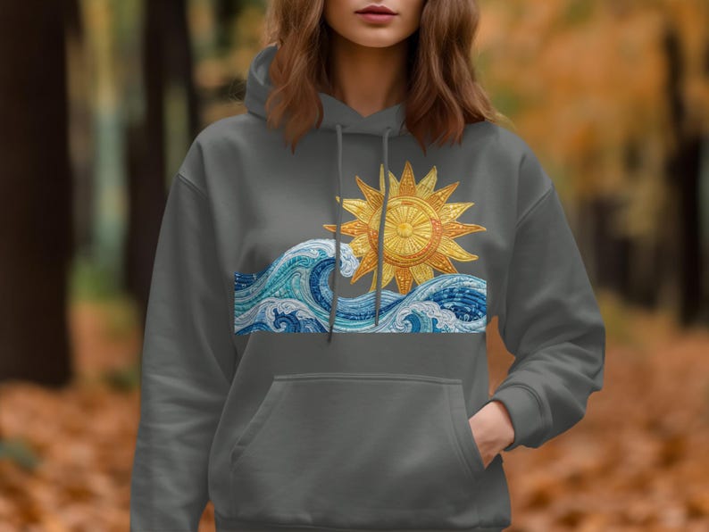 Ocean Waves Sun Hoodie, Beachy Boho Coastal Sweatshirt, Summer Ocean ...
