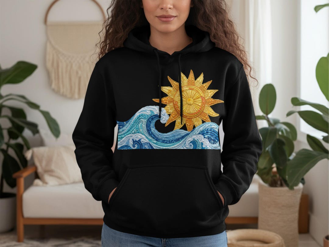 Ocean Waves Sun Hoodie, Beachy Boho Coastal Sweatshirt, Summer Ocean ...