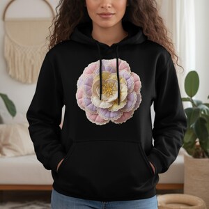 Coquette Aesthetic Floral Hoodie, Faux Quilted Pastel Flower Soft Girl Sweatshirt, Cottagecore Lace Trim Kawaii Pullover Gift for Her