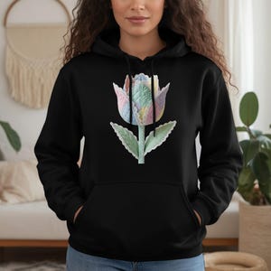 Sudadera con capucha acolchada estilo cottagecore con estampado de tulipanes, sudadera con capucha suave y estética kawaii con estampado floral pastel para ella, regalo estilo grandmacore