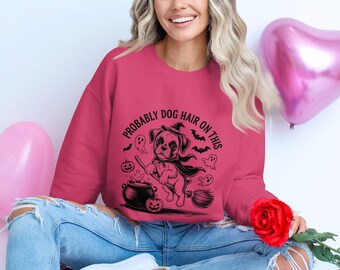 Bluza z nadrukiem psa na Halloween, pies czarownica, bluza szczeniaka, bluza z sierścią psa, zabawny prezent na Halloween, prezent dla miłośnika psów, wspomaganie AI