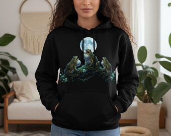 Sudadera con capucha estética de ranas aullando a la luna para amantes del estilo cottagecore, regalo original de ranas para ella, sudadera con capucha Frogcore.
