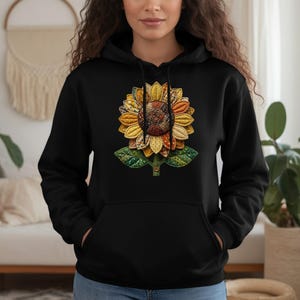 Sudadera con capucha acolchada de girasoles, sudadera con estampado floral estilo cottagecore, regalo de ropa vintage boho para otoño para ella, jersey estético de otoño