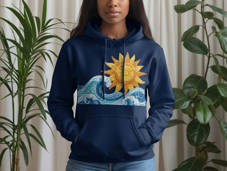 Ocean Waves Sun Hoodie, Beachy Boho Coastal Sweatshirt, Summer Ocean ...