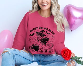 Bluza z nadrukiem psa na Halloween, wzór psa czarownicy, bluza z okazji upiornego sezonu, prezent dla miłośnika zwierząt, uroczy nadruk z psem, wyjątkowa bluza, wspomaganie AI