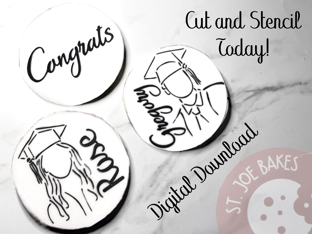 Custom Graduate Cookie Stencil Line Drawing Graduation 2025 Girl ...
