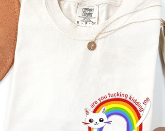 Sarcastic Cat Rainbow Shirt, Funny Cat Person Comfort Colors Tee, Are You Kidding Me Cat Shirt, Pet Lover Humor Gift, Sassy Cat Tee