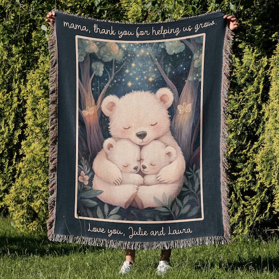 Mama Bear Gift, Custom Mom Blanket, Mama Blanket, Personalized Blanket for Mothers Day, Mom of Two Gift, Sentimental Gift for Mom, Woven