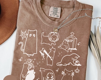 Cat Halloween Comfort Colors Shirt, Cat Person Halloween Gift, Fall Cat T-Shirt, Cozy Spooky Season Kitten Y2K Shirt, Cute Autumn Cat Gift