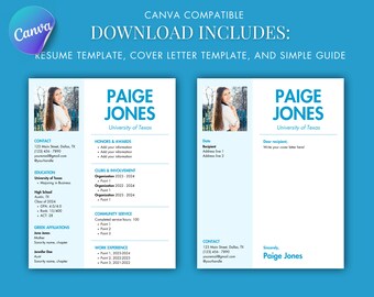 Paquete de carta de presentación y currículum azul moderno limpio/Reclutamiento de hermandad de mujeres para reclutamiento de hermandades de mujeres, Editable, Personalizable con Canva