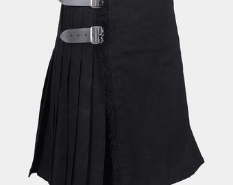 Plain Black Men&#39;s Handmade 8 Yard Tartan Kilt - Kilt For Sale - Royal Kilts