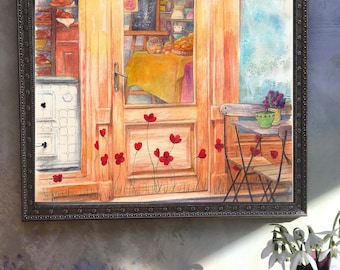 Original Watercolor Painting, Charming Paris Cafe Art, 6.5x8,