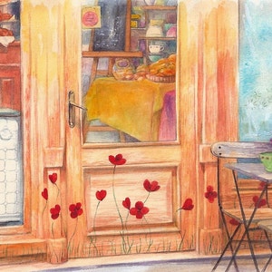 Original Watercolor of Charming Paris Cafe,Paris France Wall Art Travel Decor Paris Art Home Decor Paris Original Art Great Gift