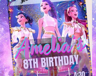 Kpop Demon Hunters Birthday Invitation, Huntrix Golden,  KPOP Demon Hunters kids Birthday invitation K-Pop Demon Hunters Party