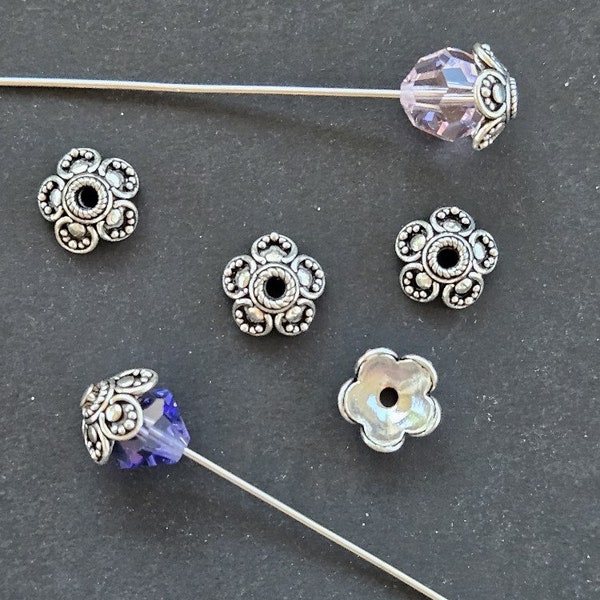 8mm .925 Sterling Silver Bali Bead Cap - 6 pieces - Item #017
