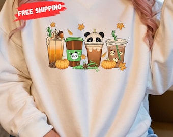 Halloween Sweatshirt, Panda Sweatshirt, Panda Shirt, Fall Coffee Sweatshirt, Pumpkin Spice T-Shirt, Iced Latte TShirt, Autumn Thanksgiving