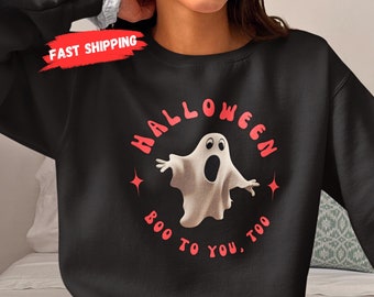 Sudadera retro de fantasma, sudadera de Halloween, camiseta de fantasma, sudadera de cuello redondo de fantasma espeluznante, sudadera de fantasma linda, sudadera de otoño, sudadera de cuello redondo de otoño