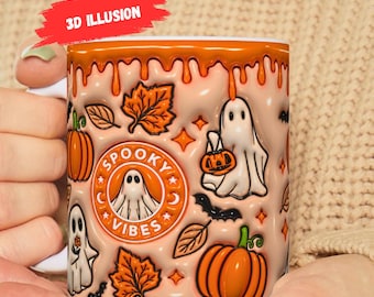 Halloween Mug, Autumn Mug, Fall Mug, 3D Halloween Coffee Mug, Pumpkin Mug, Pumpkin Spice Mug, Ghost Mug, Fall Coffee Mug, Halloween Gift Mug