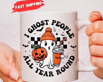 Funny Halloween Mug, Autumn Mug, Fall Mug, Cute Ghost Mug, Spooky Season Mug, Retro Halloween Gift, Spooky Vibe Mug, Pumpkin Spice Mug
