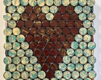 Recycled Bottle Cap Heart Art: Burgundy & Floral Mixed Media