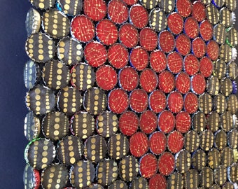 Recycled Bottle Cap Heart Art: Red & Gold Design