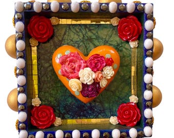 Mixed Media Heart Art, Mexican Heart- Love Song "Dream a Little Dream of Me"