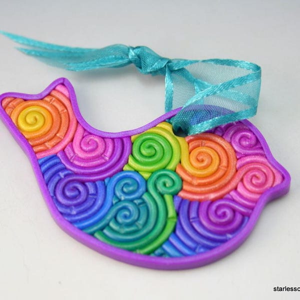 Rainbow Bird Ornament Set in Pastel Fimo Filigree