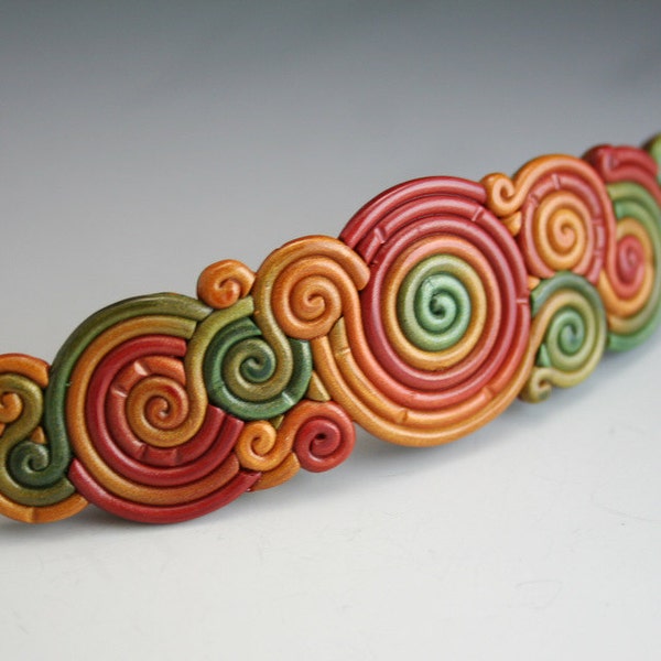 French Barrette in Autumn Colors Polymer Clay Filigree