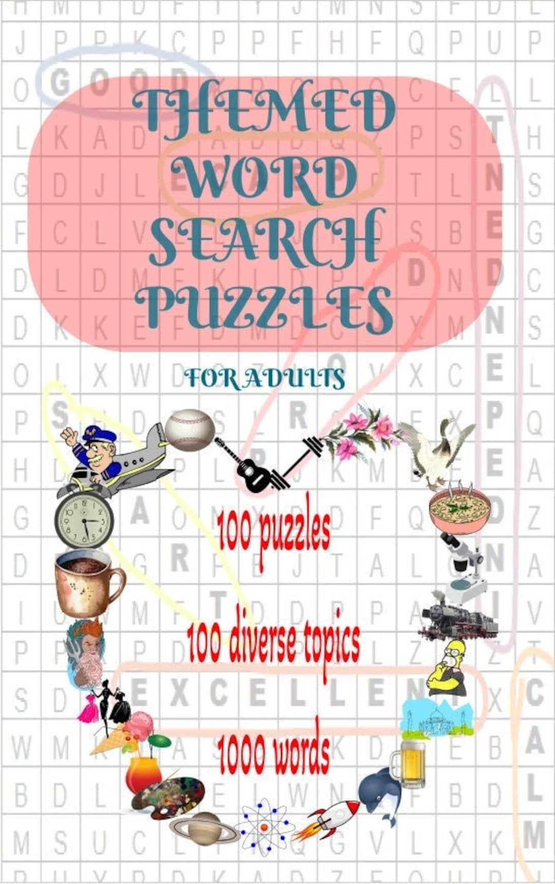 100 Printable Themed Word Search Puzzle for Adults PDF 1000 Words With ...