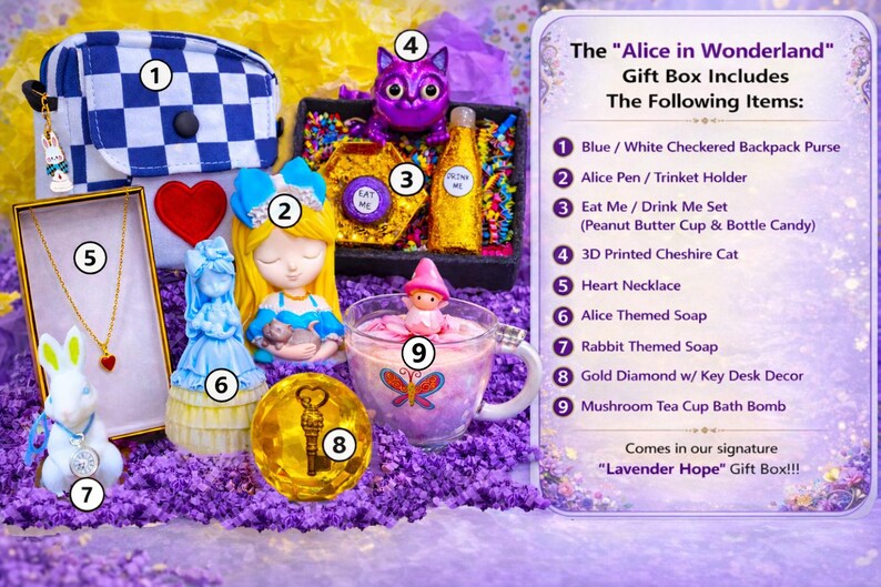 Alice In Wonderland Girls Gift Box, Birthday Gift Box, Kids Gifts, Christmas Gifts For Kids, Custom Girl Gifts, Unique Kid Gift, Tween Gifts image 2
