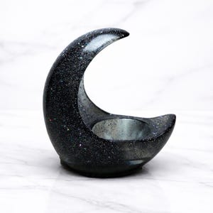 Black Crescent Moon LED Tea Light Candle Holder, Gothic Gifts, Witchy Gifts, Dark Home Decor, Halloween Shelf Decor, New Age Celestial Decor image 3