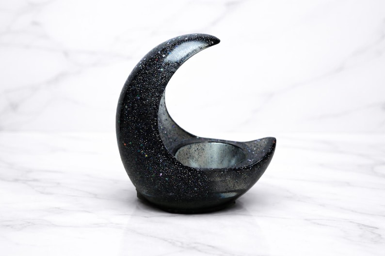 Black Crescent Moon LED Tea Light Candle Holder, Gothic Gifts, Witchy Gifts, Dark Home Decor, Halloween Shelf Decor, New Age Celestial Decor image 3
