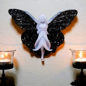 Handmade Resin Gothic Fairy Wall Decor, Black Glitter Fantasy Wall Art, Halloween Home Decor, Witchy Gifts, Teen Gothic Gifts image 10