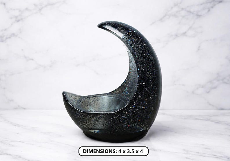 Black Crescent Moon LED Tea Light Candle Holder, Gothic Gifts, Witchy Gifts, Dark Home Decor, Halloween Shelf Decor, New Age Celestial Decor image 5