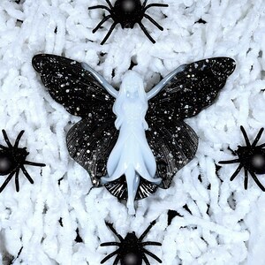 Handmade Resin Gothic Fairy Wall Decor, Black Glitter Fantasy Wall Art, Halloween Home Decor, Witchy Gifts, Teen Gothic Gifts image 3