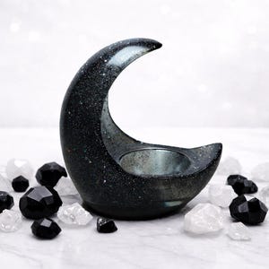 Black Crescent Moon LED Tea Light Candle Holder, Gothic Gifts, Witchy Gifts, Dark Home Decor, Halloween Shelf Decor, New Age Celestial Decor image 2