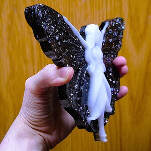 Handmade Resin Gothic Fairy Wall Decor, Black Glitter Fantasy Wall Art, Halloween Home Decor, Witchy Gifts, Teen Gothic Gifts image 6