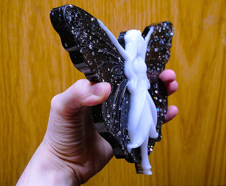 Handmade Resin Gothic Fairy Wall Decor, Black Glitter Fantasy Wall Art, Halloween Home Decor, Witchy Gifts, Teen Gothic Gifts image 6