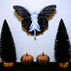 Handmade Resin Gothic Fairy Wall Decor, Black Glitter Fantasy Wall Art, Halloween Home Decor, Witchy Gifts, Teen Gothic Gifts image 8