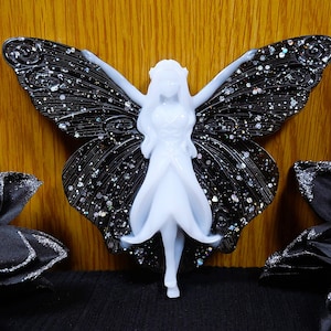 Handmade Resin Gothic Fairy Wall Decor, Black Glitter Fantasy Wall Art, Halloween Home Decor, Witchy Gifts, Teen Gothic Gifts image 1