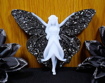 Handmade Resin Gothic Fairy Wall Decor, Black Glitter Fantasy Wall Art, Halloween Home Decor, Witchy Gifts, Teen Gothic Gifts