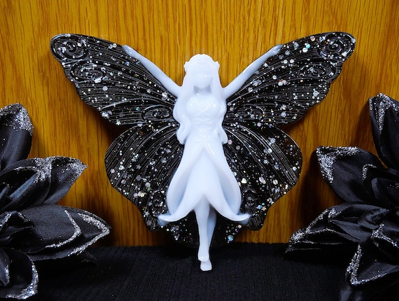 Handmade Resin Gothic Fairy Wall Decor, Black Glitter Fantasy Wall Art, Halloween Home Decor, Witchy Gifts, Teen Gothic Gifts