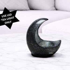Black Crescent Moon LED Tea Light Candle Holder, Gothic Gifts, Witchy Gifts, Dark Home Decor, Halloween Shelf Decor, New Age Celestial Decor image 8