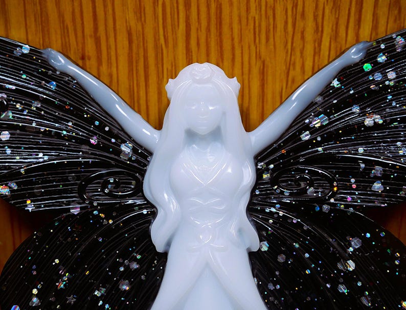 Handmade Resin Gothic Fairy Wall Decor, Black Glitter Fantasy Wall Art, Halloween Home Decor, Witchy Gifts, Teen Gothic Gifts image 4