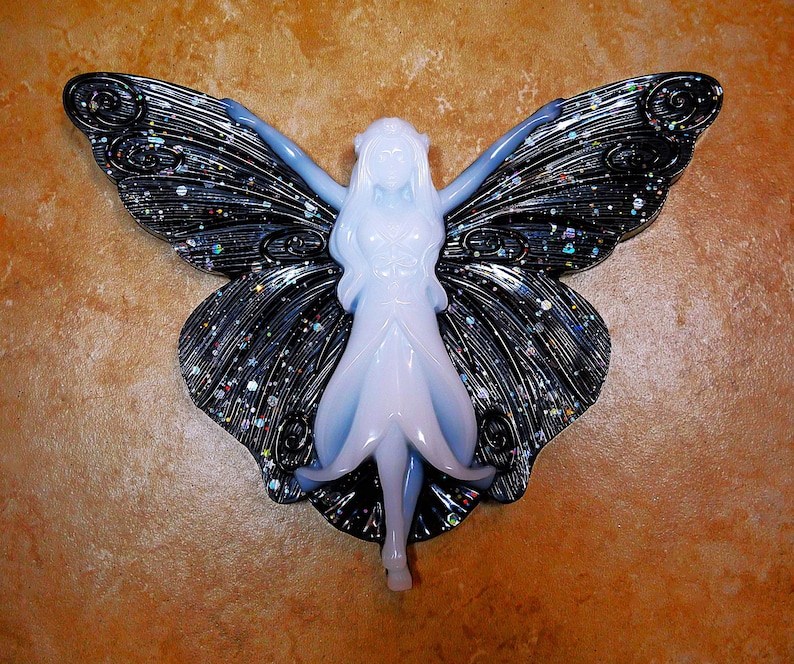 Handmade Resin Gothic Fairy Wall Decor, Black Glitter Fantasy Wall Art, Halloween Home Decor, Witchy Gifts, Teen Gothic Gifts image 2